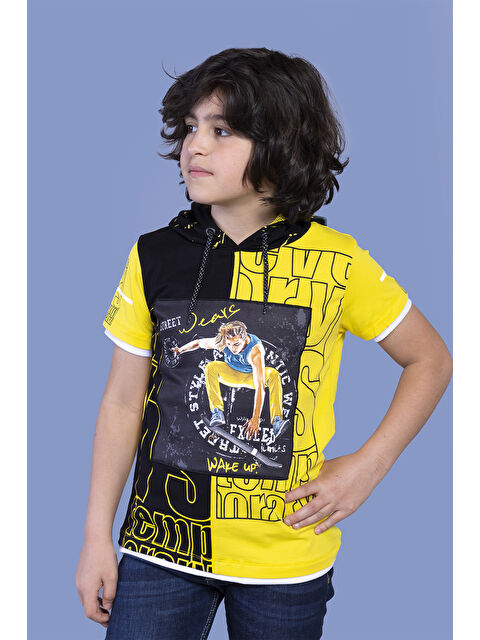 Toontoykids Erkek Çocuk Garni Detaylı Kapüşonlu Baskılı Tişört - S000417883-20072
