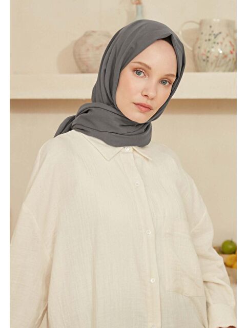 Fresh Scarfs İnce Pamuk Vual Şal Füme - S000420394-33408