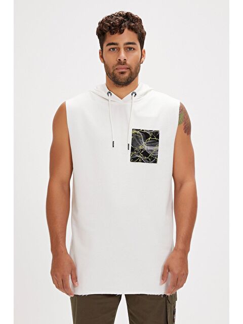 Bad Bear Bolt Beyaz Erkek Kapüşonlu Kolsuz Tişört - S000247317-20063