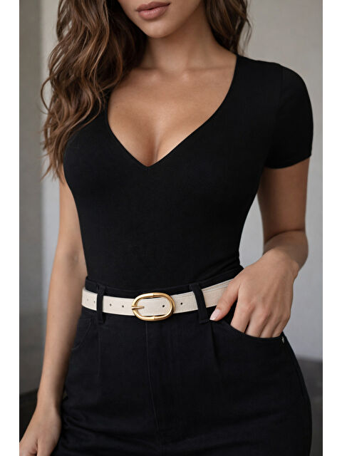 Luminos Butik Oval Tokalı Bej İnce Kadın Kemeri Ceket Kemeri, Gömlek Kemeri, Elbise Kemeri KMR005 BEJ - S000514164-37513