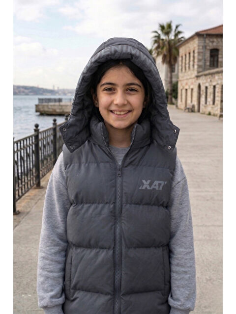 Pina Kids Unisex Çıtçıt Kapüşonlu Baskılı Şişme Yelek