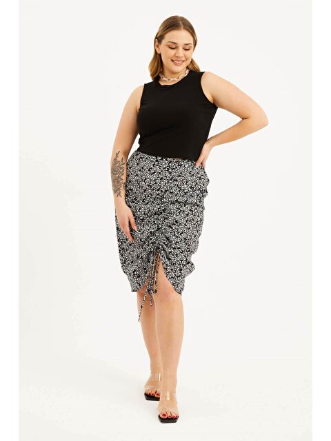 Mylinemoda Arka Beli Lastikli Önü Büzgü Detaylı Etek - S000238974-19351