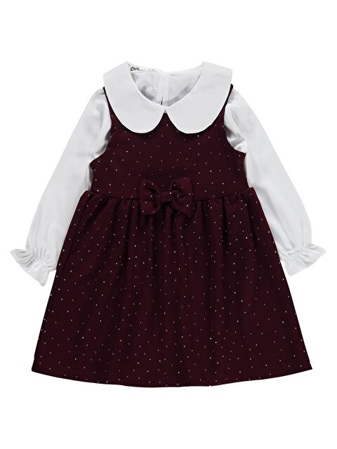 Civil Girls Taş Baskılı 2-5 Yaş Elbise - Bordo