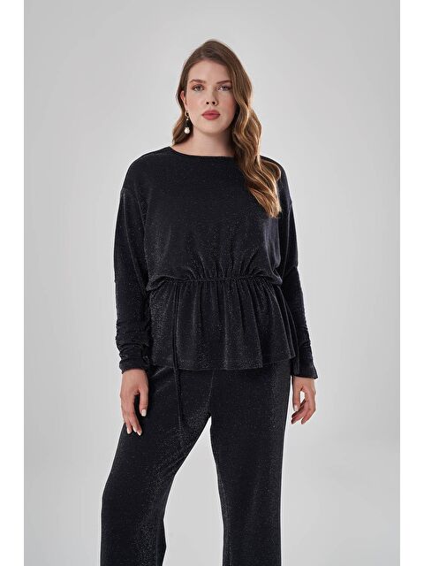 Mizalle Gümüş Simli Siyah Buz - S000122764-19351