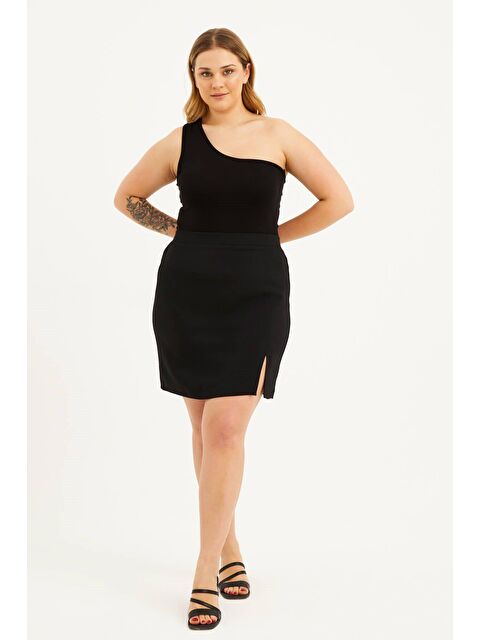 Mylinemoda Arka Beli Lastikli Yırtmaçlı Mini Etek - S000238976-19351