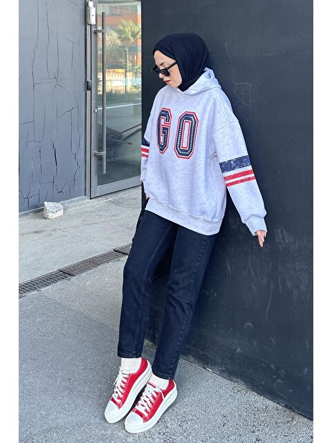 Lamelif Go Baskılı Üç İplik Sweat Gri - S000523182-20600