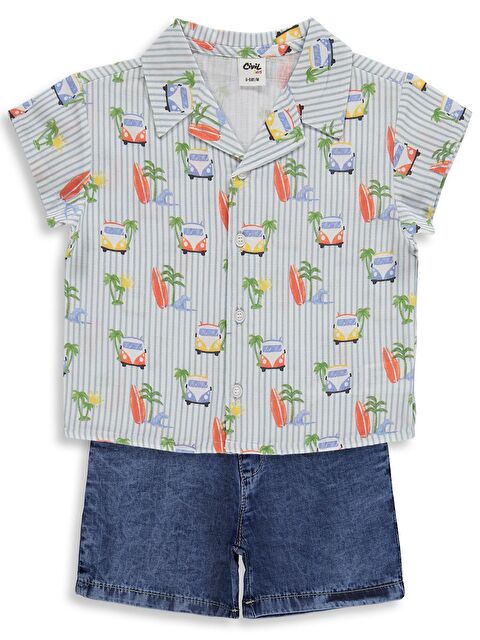 Civil Baby Erkek Bebek Araba Empirme 6-18 Ay Takım - Mavi