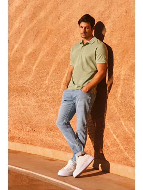 AC&Co / Altınyıldız Classics Erkek Yeşil Slim Fit Dar Kesim Kıvrılmaz Polo Yaka Kısa Kollu Tişört - S000394301-18194