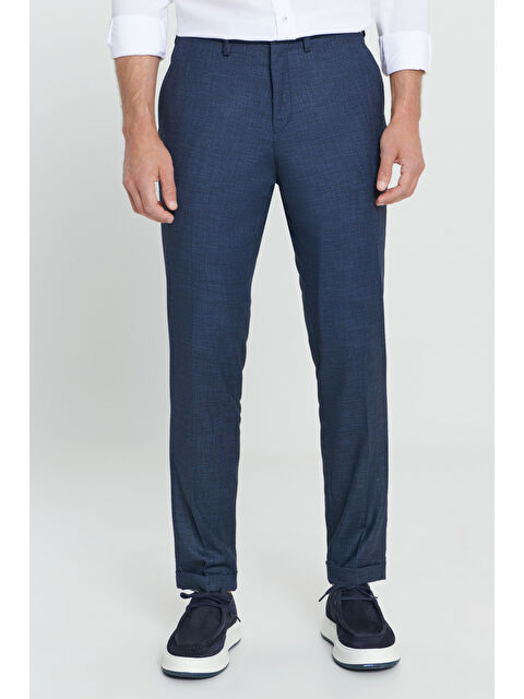 AC&Co / Altınyıldız Classics Erkek Lacivert Comfort Fit Rahat Kesim Yan Cepli Desenli Beli Lastikli Pantolon - S000403109-21164