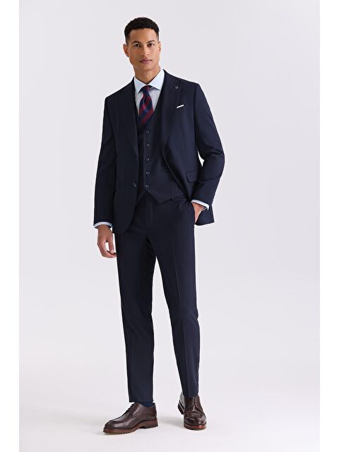 JAKAMEN Lacivert Slim Fit Sivri Yaka Yelekli Bamboo Takım Elbise - S000495510-21164