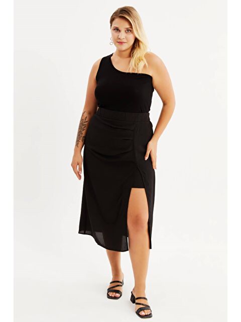 Mylinemoda Arka Beli Lastikli Büzgülü Midi Etek - S000238980-19351