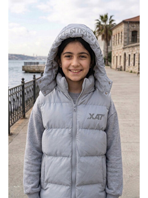 Pina Kids Unisex Çıtçıt Kapüşonlu Baskılı Şişme Yelek