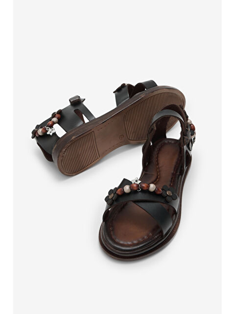 TONNY BLACK Kız Çocuk Siyah Rahat Kalıp Boncuklu Sandalet - S000510982-19351