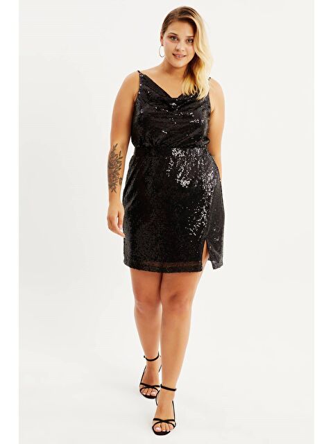 Mylinemoda Payetli Beli Lastikli Yırtmaçlı Mini Etek - S000238982-19351