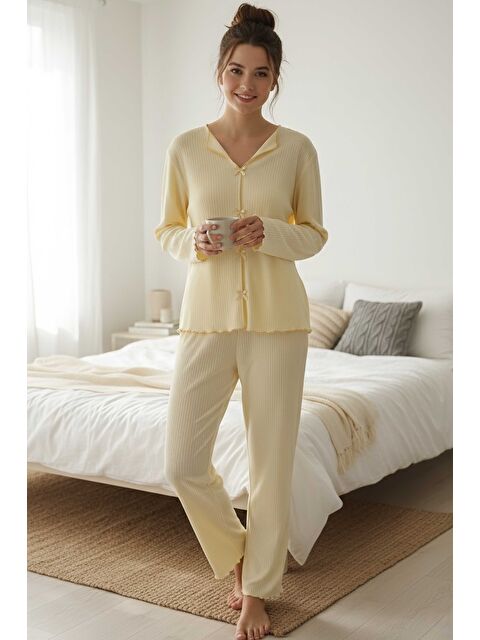 Tofisa Fitilli Pijama Takımı Sari - 28069-SARI - S000489745-20072