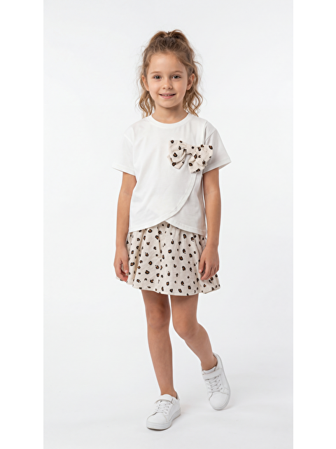 Mışıl Kids Kurdeleli Leopar Desenli Kız Çocuk Tişört-Şort Takım