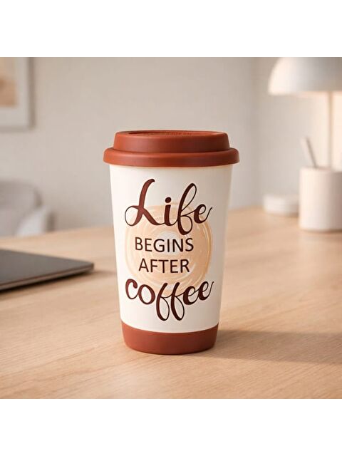 Evidea Kitchen Life Seramik Mug - Beyaz / Kahverengi - 400 ml