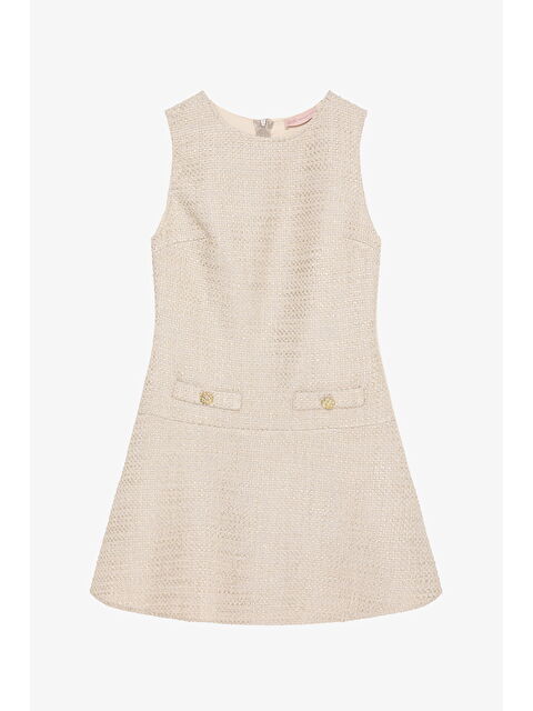 QUZU Cep Detaylı Yuvarlak Yaka Tüvit Mini Elbise Taş - S000425488-25636