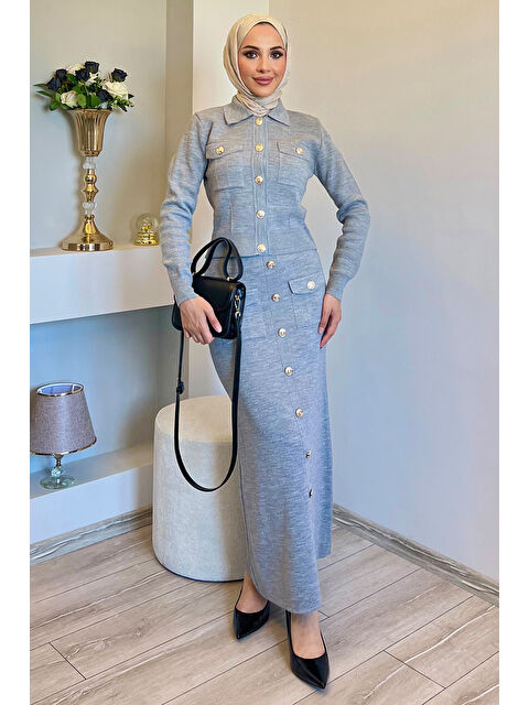 Julude Düğme Detaylı Hırka Etek Tesettür Triko İkili Takım - S000300138-20600