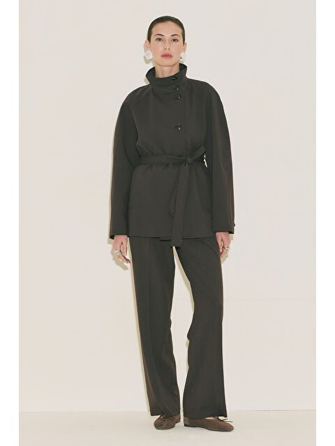 Manuka Henna Yüksek Yaka Trençkot Kahverengi - S000529503-19413