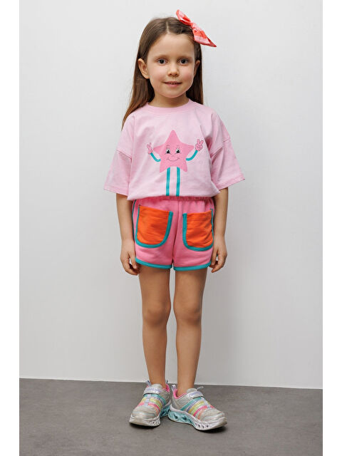 Le Mabelle Pembe Mottolu Figürlü Çocuk Tişört Şort İkili Takım - Lole - S000520583-20024