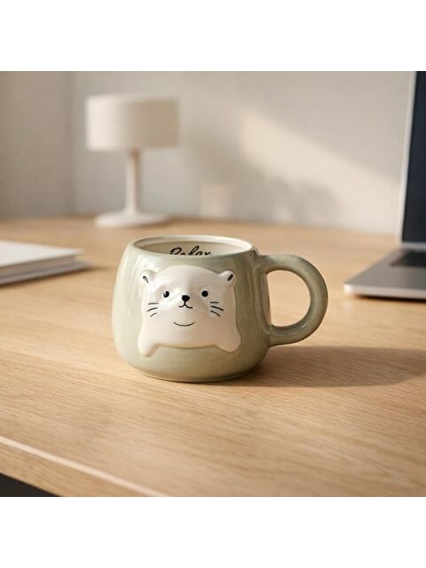 Evidea Kitchen Relax Fok Desenli Seramik Kupa - Beyaz - 500 ml