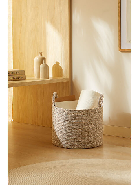 Ocean Home Textile Bej Kırçıllı Pamuklu Halat Sepet 35 x 27 cm - S000353262-19928