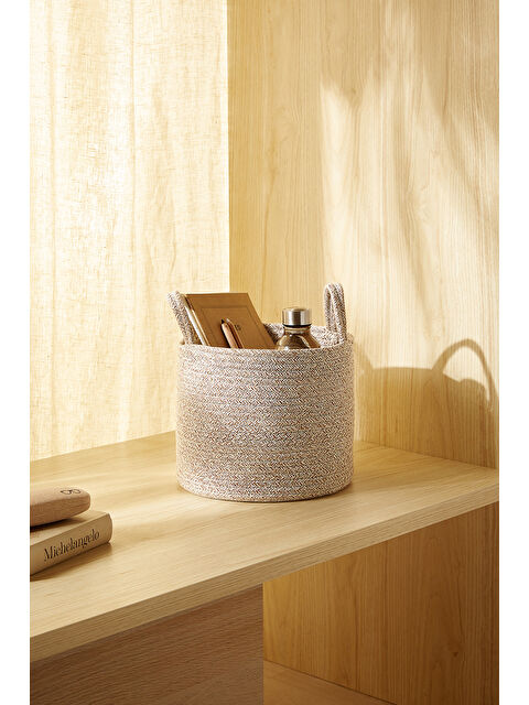 Ocean Home Textile Bej Kırçıllı Pamuklu Halat Sepet 26 x 22 cm - S000353263-19928