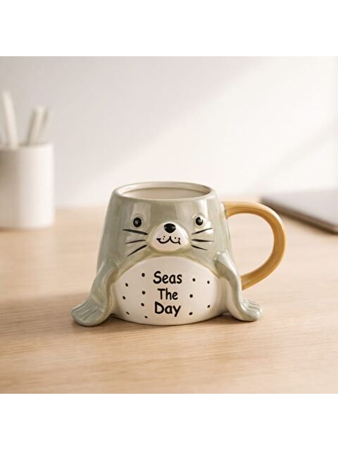 Evidea Kitchen Fok Desenli Seramik Kupa - Beyaz - 410 ml