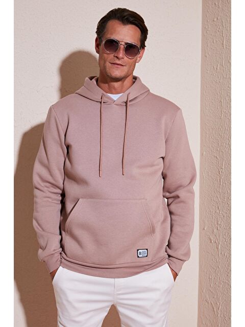 Buratti Slim Fit Kapüşonlu Kanguru Cepli İçi Tüylü Yumuşak Şardonlu  Erkek Hoodie 5905281 - S000000611-20028