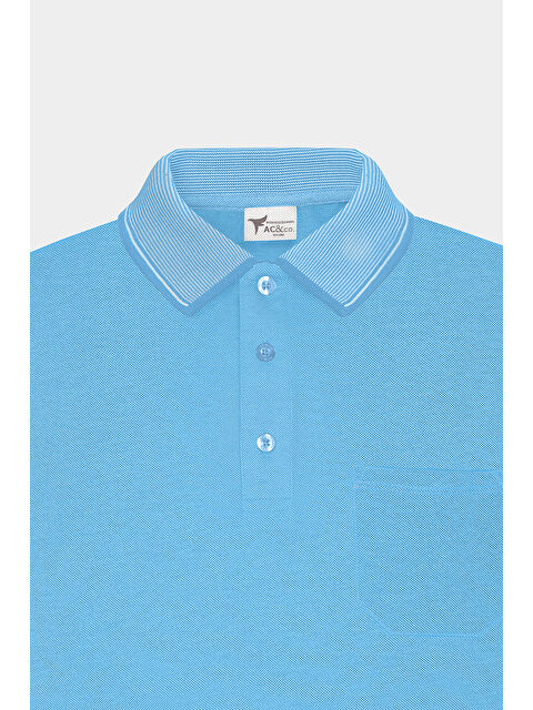AC&Co / Altınyıldız Classics Erkek Mavi Slim Fit Dar Kesim Kıvrılmaz Polo Yaka Kısa Kollu Tişört