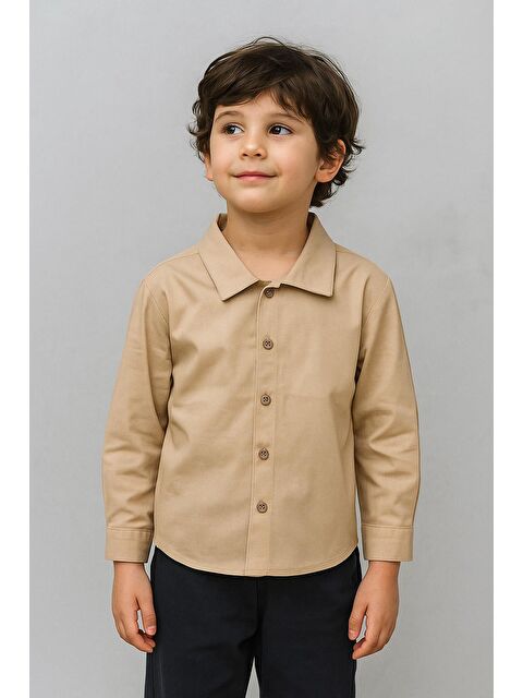 Luess Erkek Çocuk %100 Pamuk Basic Gömlek- Bej  (2-3 Yaş 8-9 Yaş) - S000402190-19928