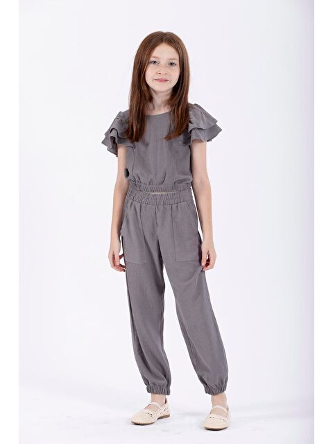 Zepkids Bisiklet Yaka Paca Lastikli Gri Renk Kız Çocuk İkili Takım - S000356643-20600