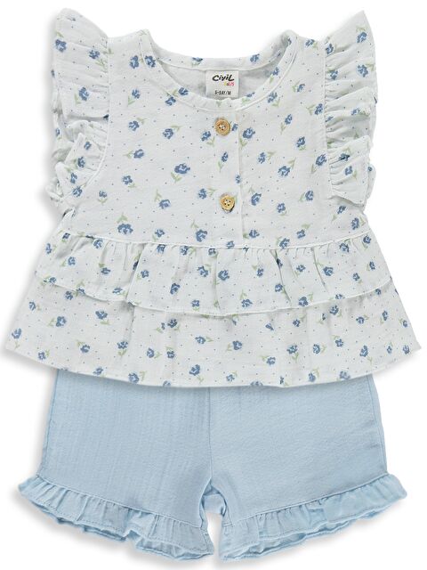 Civil Baby Çiçek Empirme 6-18 Ay Takım - Beyaz