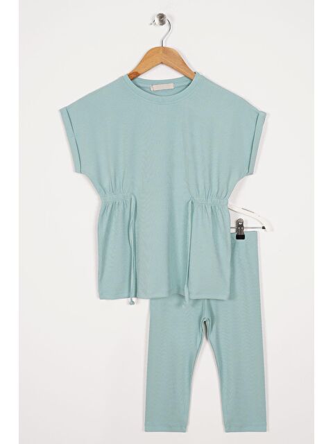 Zepkids Bisiklet Yaka Bağlama Detaylı Çağla Yeşili Renk Kız Çocuk Taylı Takım - S000356645-14939