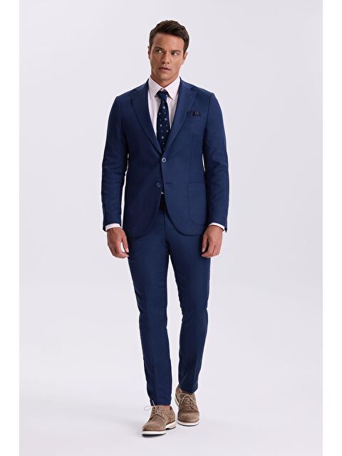 JAKAMEN Saks Slim Fit Mono Yaka Kumaş Çift Yırtmaç Torba Cepli Takım Elbise - S000495524-23710