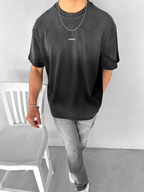 Abluka Online Erkek Oversize Yıkamalı Dokulu %100 Pamuk Tişört Siyah - S000144336-19351
