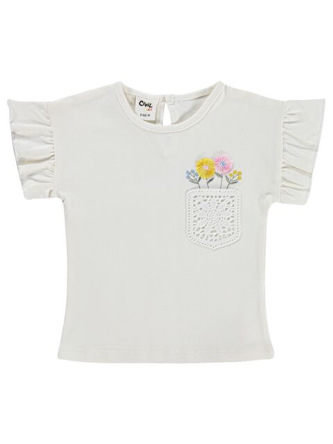 Civil Baby Çiçek Cep 6-18 Ay Tişört - Ekru