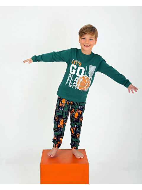 Vitmo Erkek Çocuk Uzun Kollu %100 Pamuklu Pijama Takımı Go Play Yeşil - S000388415-18194