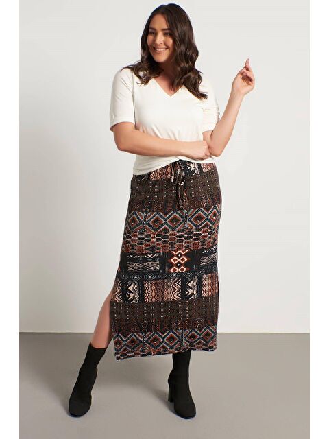 Mylinemoda Etnik Desenli Penye Uzun Etek - S000239001-23173