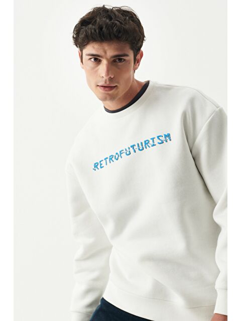 Riders by Lee Oversize Fit Bisiklet Yaka Şardonlu Ekru Sweatshirt - S000470668-19965