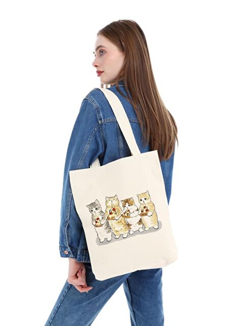 Bagg Kanvas Pizza Yiyen Kediler Bez Çanta C1610 - S000148814-19966