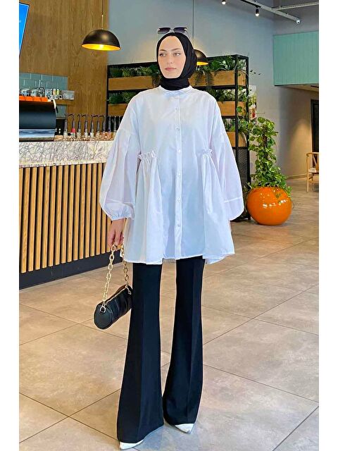 Lamelif Lopez Balon Kol Tunik Beyaz - S000521863-20063