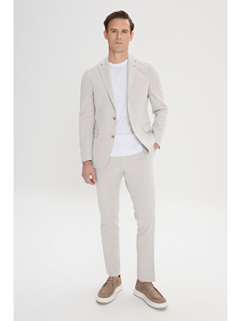 AC&Co / Altınyıldız Classics Erkek Bej Dar Kesim Mono Yaka Pamuklu Diagonal Desenli Takım Elbise - S000512372-19928