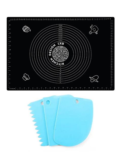 Kitchen Design Lab 2'li Set Siyah 45x65 cm Silikon Hamur Açma Matı ve Hamur Şekillendirme Seti 3’lü - S000436586-37421