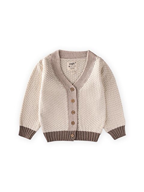 CİGİT Triko Düğmeli Hırka 2-8 Yaş Bej Kahve - S000494770-19928