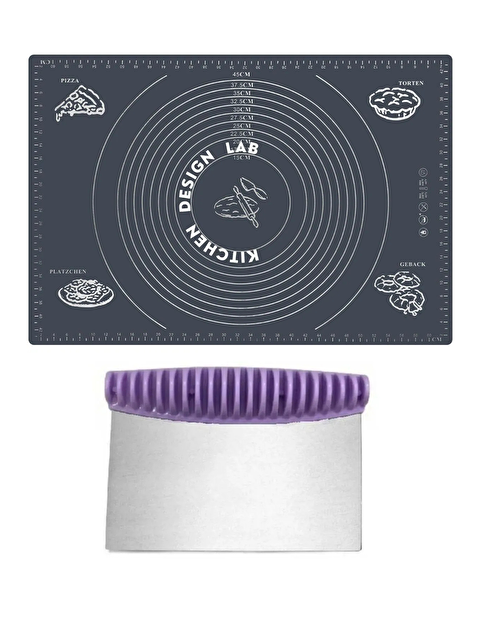 Kitchen Design Lab 2'li Set Gri 45x65 cm Silikon Hamur Açma Matı ve Çelik Spatula Hamur Kesici - S000436587-29391