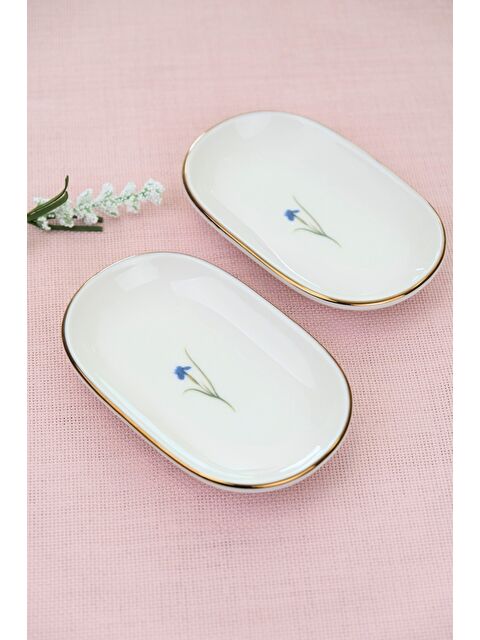 TABAK EVİ Porselen Natura İris Altın Yaldızlı Oval Kayık Tabak 13,50x8,50x2,50cm 2 Lİ - S000449279-23173