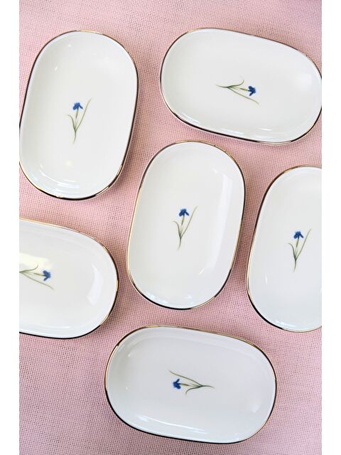 TABAK EVİ Porselen Natura İris Altın Yaldızlı Oval Kayık Tabak 13,50x8,50x2,50cm 6 LI - S000449379-23173