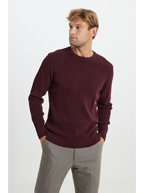 Altınyıldız Classics Erkek Bordo Pamuklu Standart Fit Normal Kesim Bisiklet Yaka Petek Dokulu Triko Kazak - S000403118-19951